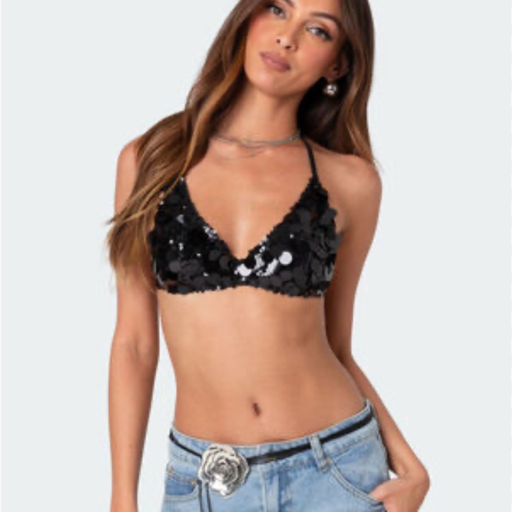 Edikted Black Sequin Crop Top